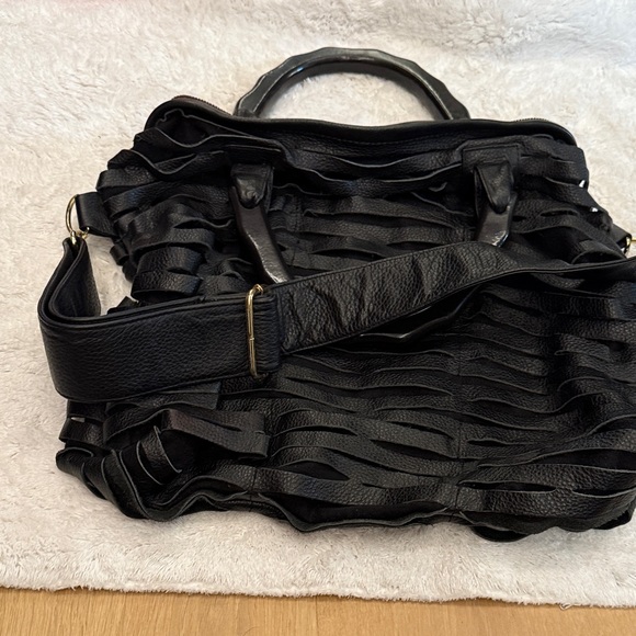 Rare RomyGold Black Biker Slash Handbag.